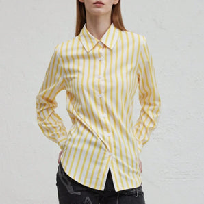 Avencea | Women's Long Sleeve Striped Blouse Autumn with Button and Collar