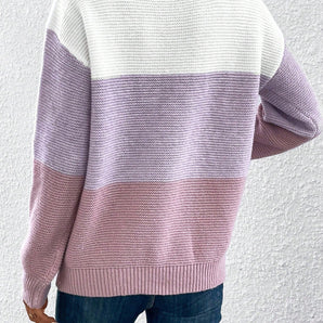 Avencea | Elegant Three-Color Patchwork Sweater for Women