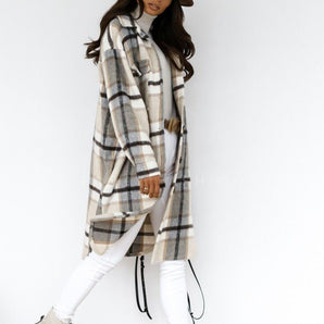 Avencea - Long Checked Women's Cotton Cardigan for Elegant Winter Style