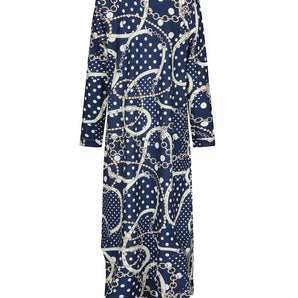 Avencea | Women's Long Sleeve Dress with Shirt Collar and Print in Blue