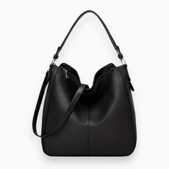 Black leather designer shoulder bag in nero color, featuring a stylish and luxurious design for women, with an adjustable strap and spacious interior, ideal as a fashion accessory and everyday handbag.