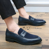 Men's black leather penny loafers, slip-on formal dress shoes displayed against a neutral background.