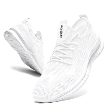 Men's lightweight breathable running sneakers in white, featuring a non-slip sole and athletic design.