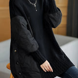 Women's black turtleneck sweater with puff sleeves, stylish winter fashion, featuring a fitted waist and long sleeves.