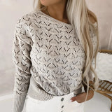 Bohemian off-shoulder crochet sweater for women, featuring a stylish white design with long sleeves, suitable for fall fashion.