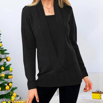 Burgundy wrap sweater for women in elegant fall and winter fashion, featuring a V-neck design with long sleeves and a fitted waist, displayed in a Nero color, size 2XL.