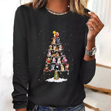 Black women's sweatshirt featuring a festive cat Christmas tree design, long sleeves, and a comfortable fit in size 5XL.