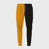 Black and yellow music-themed men's tracksuit joggers with a guitar print design, featuring an elastic waist and comfortable fit, suitable for casual wear and showcasing sporty fashion.