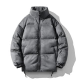 Dark gray pastel lightweight hooded puffer jacket for men and women, shown in XXL size, featuring a comfortable collar, long sleeves, and a stylish design.