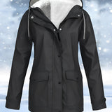 Dark gray, fleece-lined women's parka in size 4XL, featuring a stylish collar and long sleeves, designed for winter with insulated and breathable material.