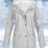 Winter Waterproof Fleece-Lined Women's Parka in silver, size 4XL, featuring a fashionable design with a buttoned closure, long sleeves, and a protective collar.