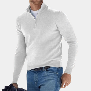 Avencea - Simple Men's Sweater with Half Zip Made of Cashmere