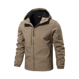 Achterkant khaki fleece outdoor jacket voor heren