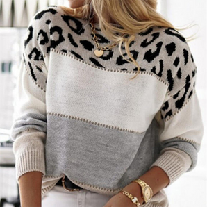 Avencea - Trendy oversized sweater with leopard print for women