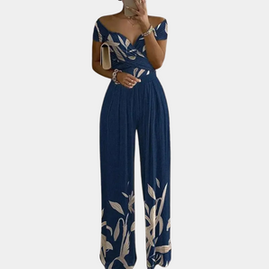 Witte stijlvolle off-shoulder jumpsuit voor dames met bladeren