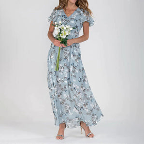 Avencea - Long floral dress with short sleeves for women