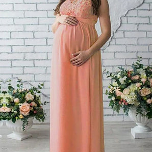 Evening Dress, Lace, Belt, Round Neck, Sleeveless, Elegant, Bohemian Style, for Women, for Pregnant Women, Evening Shoot