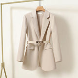 Mouwen beige nette lange blazer met riem voor dames