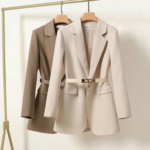 Avencea - Long blazer with belt for women - Timeless elegance and versatile stylish design