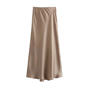 Avencea Satin Midi Skirt with High Waist for Elegant Women