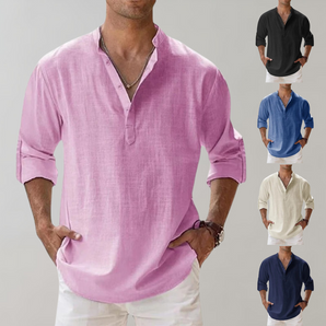 Avencea - Men's Summer Shirt with Long Sleeves and V-Neck