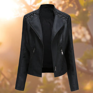 Avencea Noir Biker-Style Leather Jacket for Women