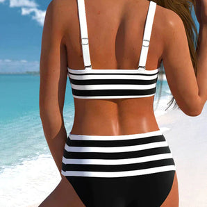 Avencea | High-Waisted Bikinis with Striped Print