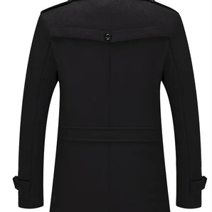 Avencea - Men's Business Wool Coat Fashion Double Collar Mid-Length Wool Jacket for Autumn/Winter