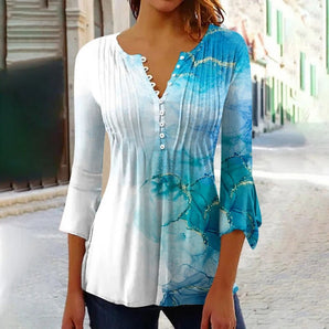 Avencea - Women's V-Neck T-Shirt with Button Placket