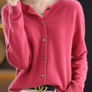 Avencea - Cardigan with O Neck made of 100% Pure Merino Wool Women's Cashmere Sweater - Warmth and Elegance for Every Occasion!