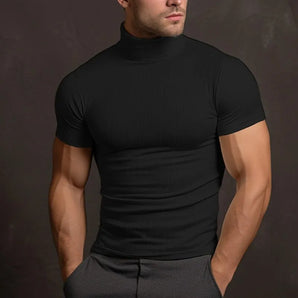 Avencea - Men's T-Shirt in Solid Color with Roll Neck